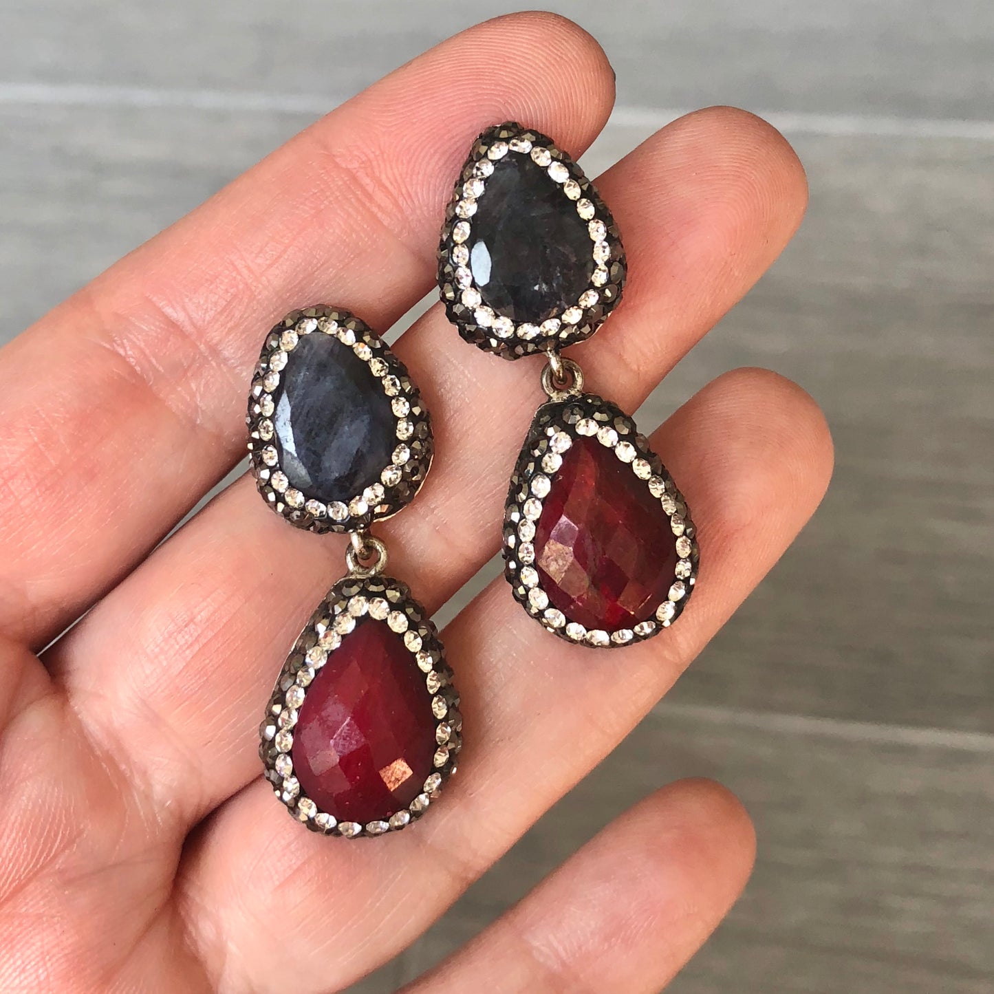 Aretes TURCOS de plata .925 DOBLES de PIEDRAS NATURALES