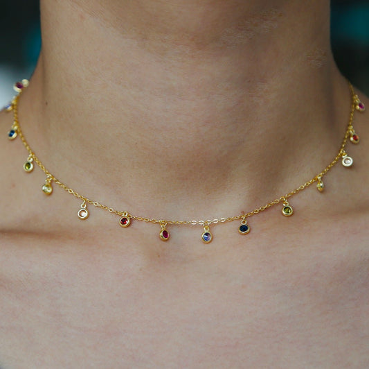Cadenita CHOKER de plata con zirconias de COLORES
