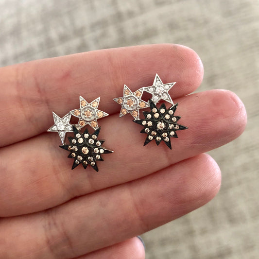 Arete de PLATA de TRIPLE ESTRELLA con ZIRCONIAS (H.Stern)