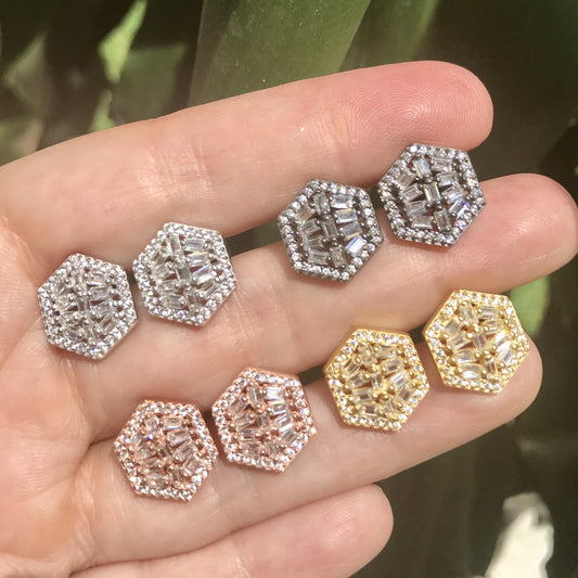 Arete (Broquel) de plata de HEXAGONO con BAGUETTES