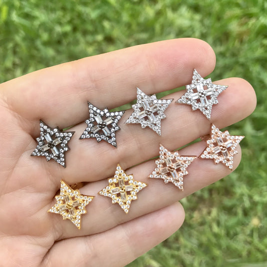 Arete (Broquel) de plata de ESTRELLA con BAGUETTES