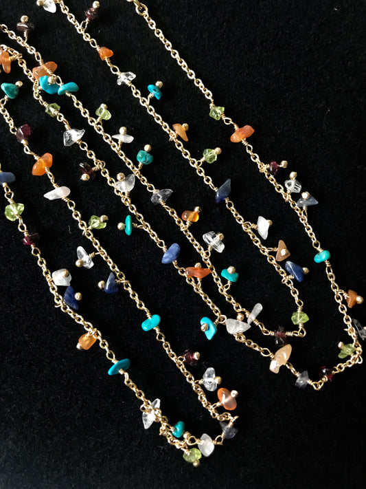 COLLAR de Oro Brasileño con PIEDRITAS NATURALES CORTO Y LARGO