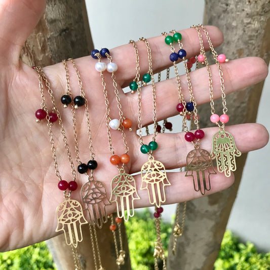 Collar de Oro Brasileño con Piedras Naturales y con DIJE de MANITA