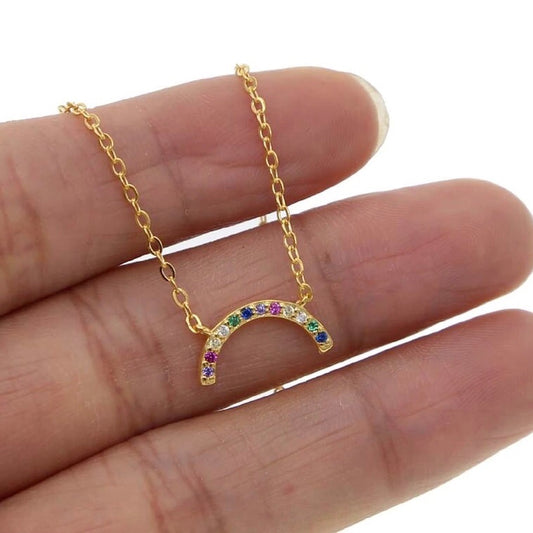 Cadenita CHOKER de plata con MEDIO CIRCULO con zirconias de COLORES