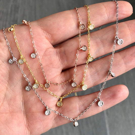 Cadenita CHOKER de plata con ZIRCONIAS colgantes