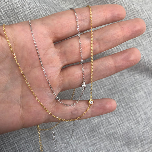 Cadenita CHOKER de plata con ZIRCONIA de lado
