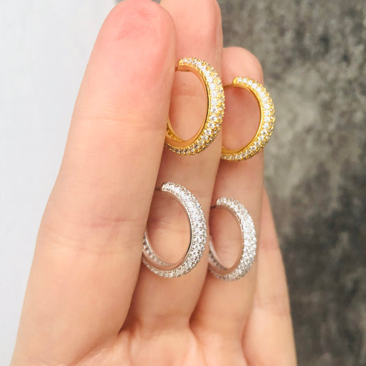 Arracadas MEDIANAS de PLATA cubierta con ZIRCONIAS