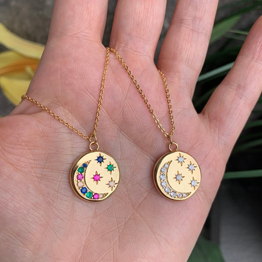 Cadenita CHOKER con PLACA con LUNA y ESTRELLAS