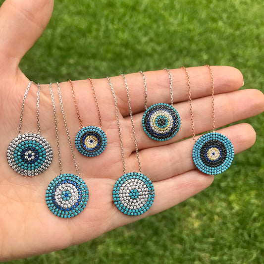Cadenita de plata con CIRCULO con OJITO y piedritas TURQUESAS