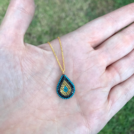 Cadenita de plata .925 con GOTA con OJO de PIEDRITAS