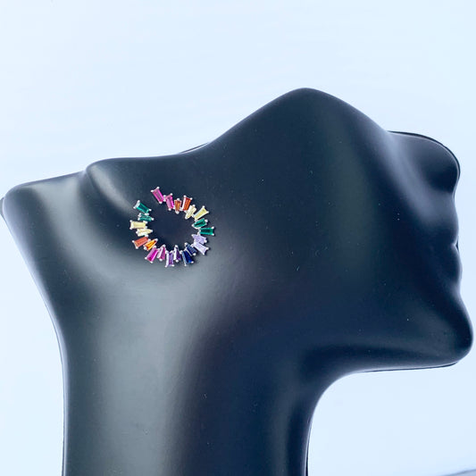 Aretes Circulares con BAGUETTES de ZIRCONIAS de COLORES