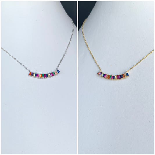 Cadenita CHOKER de plata con BAGUETTES de COLORES en forma de U