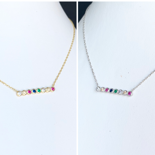 Cadenita CHOKER de plata con BARRA de CIRCULITOS de COLORES