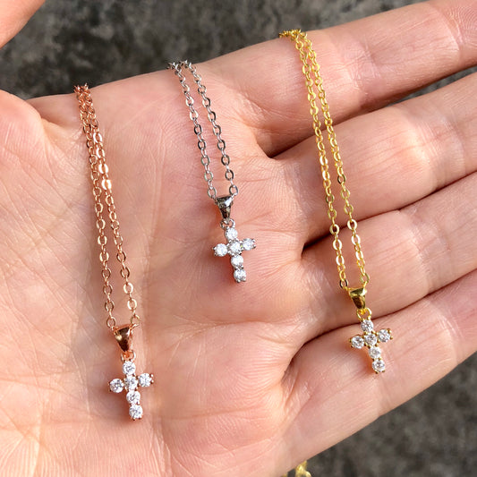 Cadenita CHOKER de plata con CRUZ de ZIRCONIAS