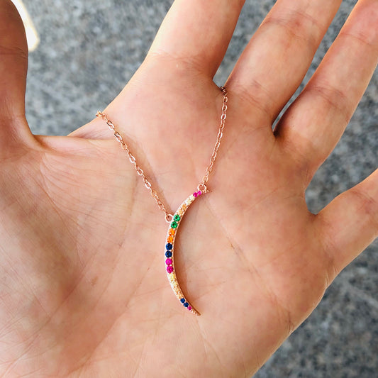Cadenita CHOKER de plata .925 con LUNA con PIEDRITAS de COLORES